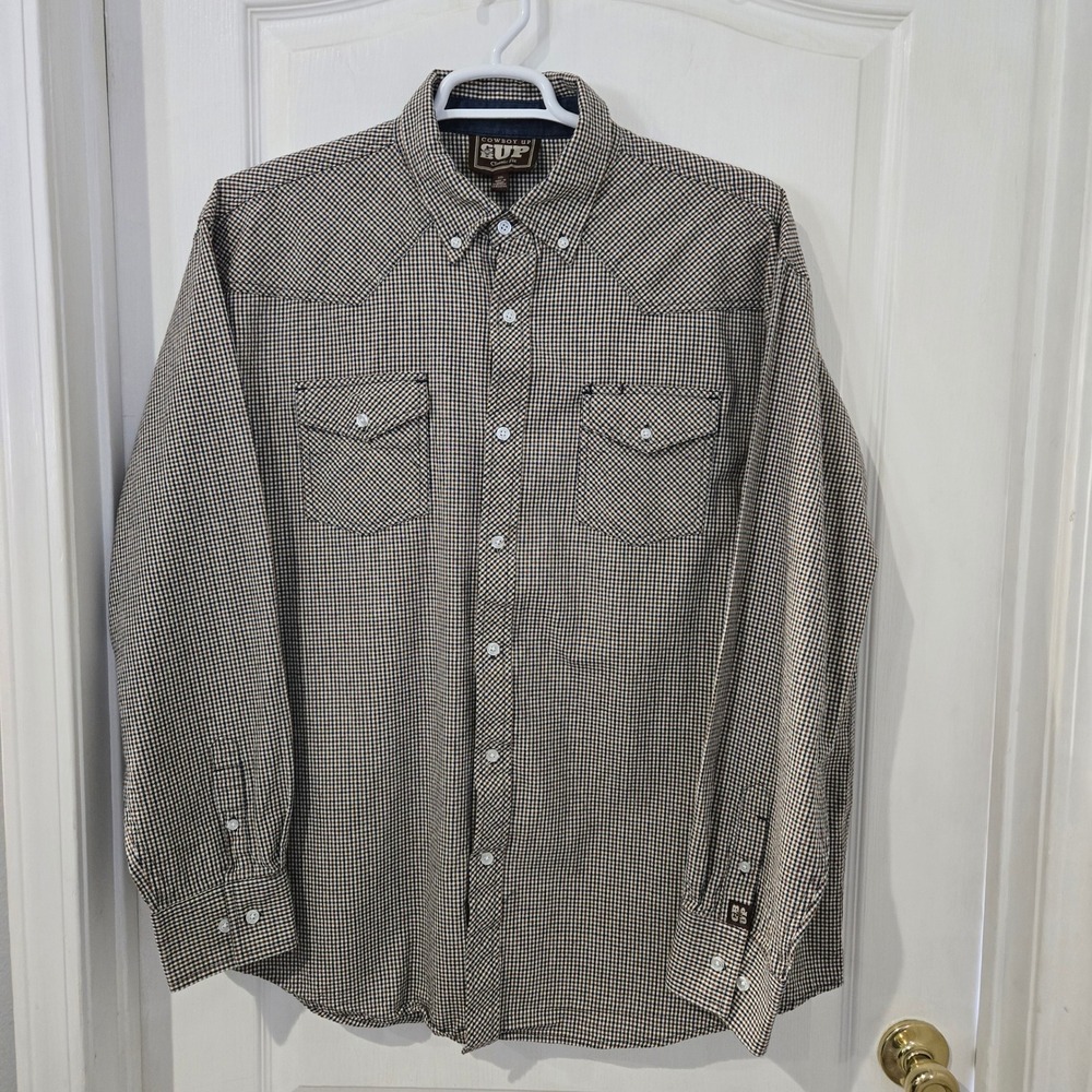 Cowboy Up Western Shirt Mens XXL Brown Blue Plaid Classic Fit  Rodeo Ranch Work